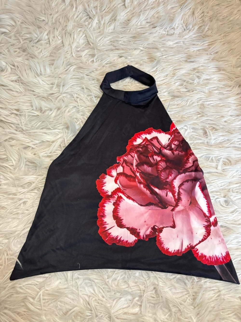 Sister Jane Black Top with Red and Pink Floral Accent